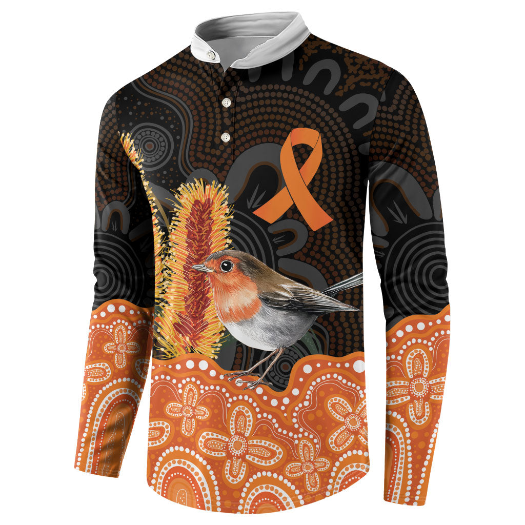 Australia Leukemia Awareness Month Button Sweatshirt Flame Robin Bottlebrush Aboriginal Art