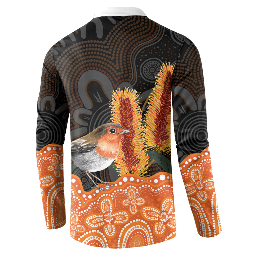 Australia Leukemia Awareness Month Button Sweatshirt Flame Robin Bottlebrush Aboriginal Art