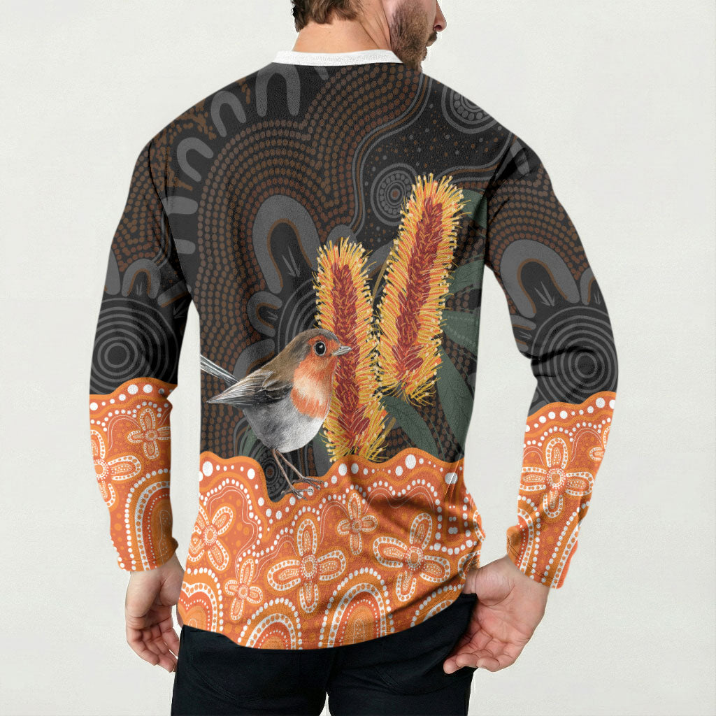 Australia Leukemia Awareness Month Button Sweatshirt Flame Robin Bottlebrush Aboriginal Art