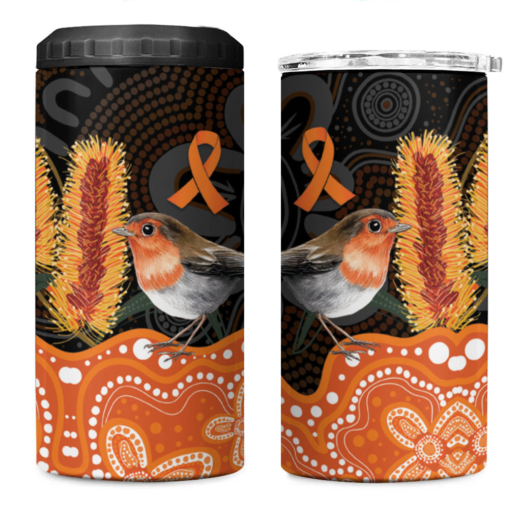 Australia Leukemia Awareness Month 4 in 1 Can Cooler Tumbler Flame Robin Bottlebrush Aboriginal Art