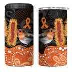 Australia Leukemia Awareness Month 4 in 1 Can Cooler Tumbler Flame Robin Bottlebrush Aboriginal Art