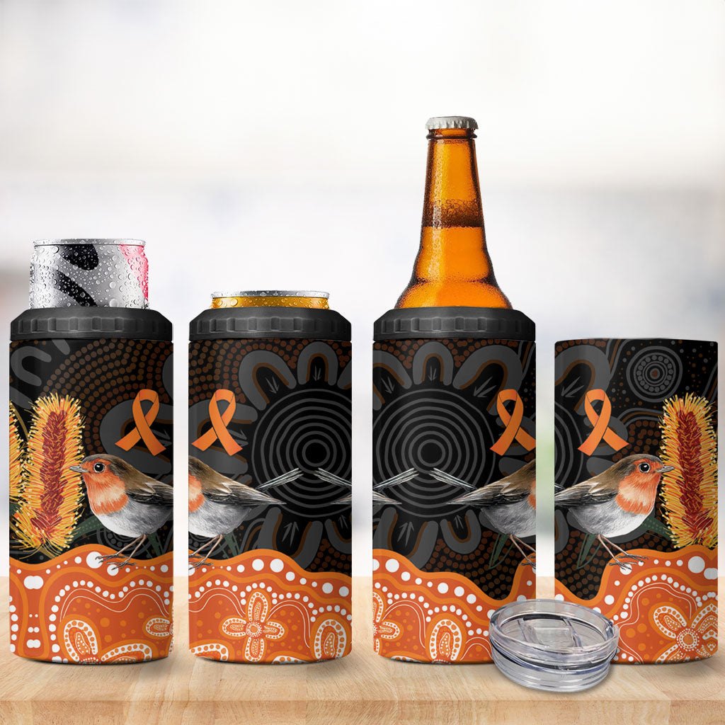 Australia Leukemia Awareness Month 4 in 1 Can Cooler Tumbler Flame Robin Bottlebrush Aboriginal Art