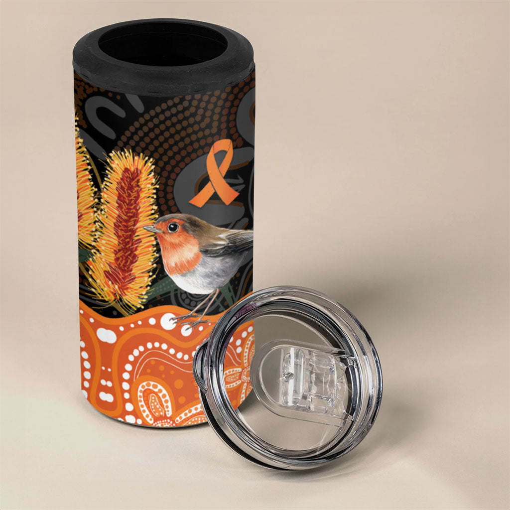 Australia Leukemia Awareness Month 4 in 1 Can Cooler Tumbler Flame Robin Bottlebrush Aboriginal Art