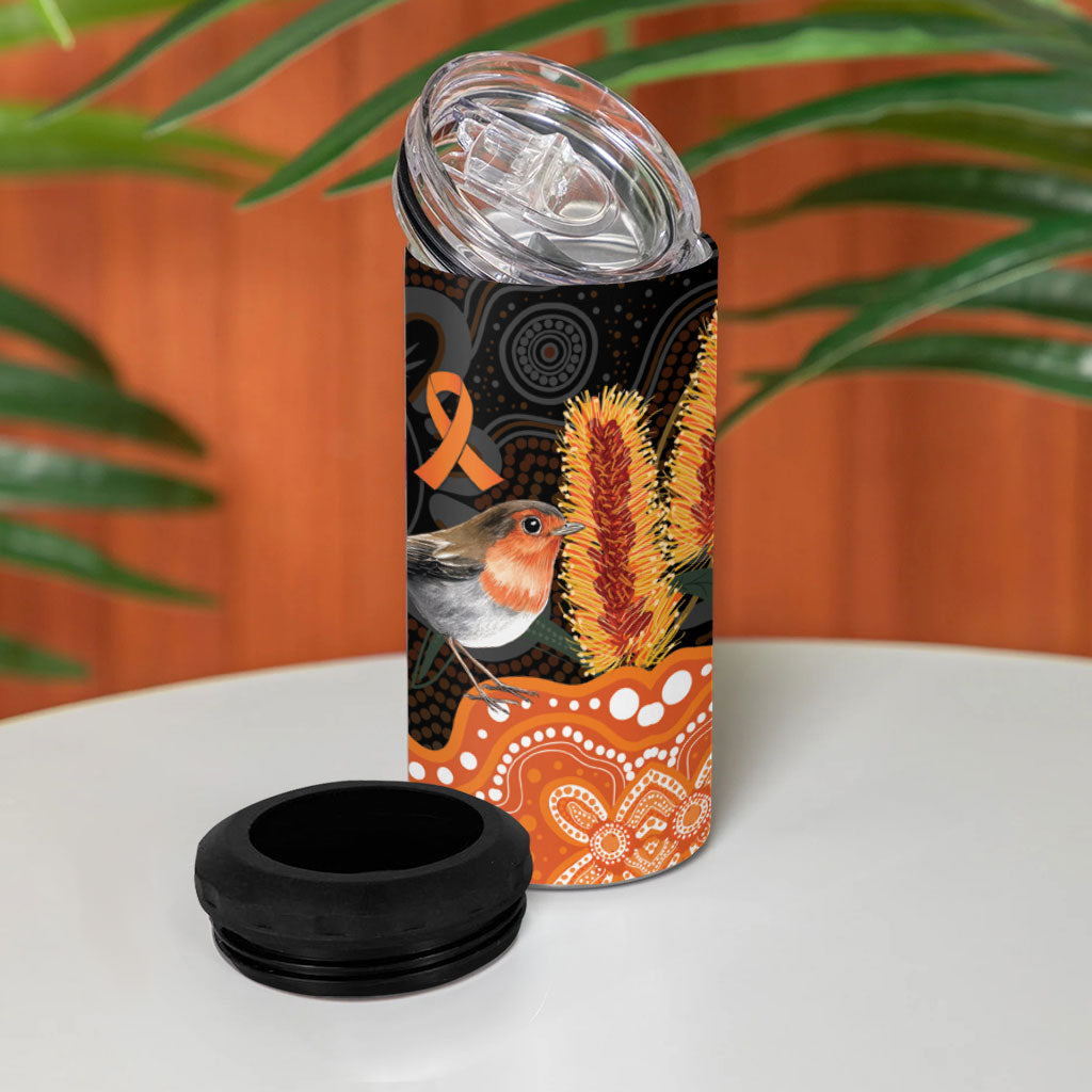 Australia Leukemia Awareness Month 4 in 1 Can Cooler Tumbler Flame Robin Bottlebrush Aboriginal Art