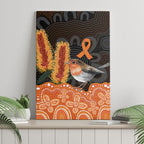 Australia Leukemia Awareness Month Canvas Wall Art Flame Robin Bottlebrush Aboriginal Art
