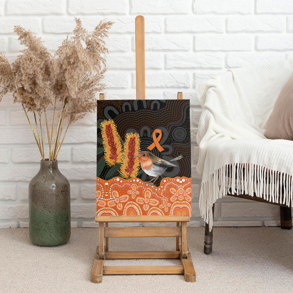 Australia Leukemia Awareness Month Canvas Wall Art Flame Robin Bottlebrush Aboriginal Art