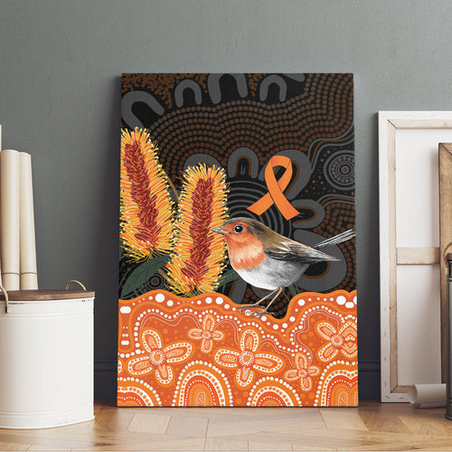 Australia Leukemia Awareness Month Canvas Wall Art Flame Robin Bottlebrush Aboriginal Art