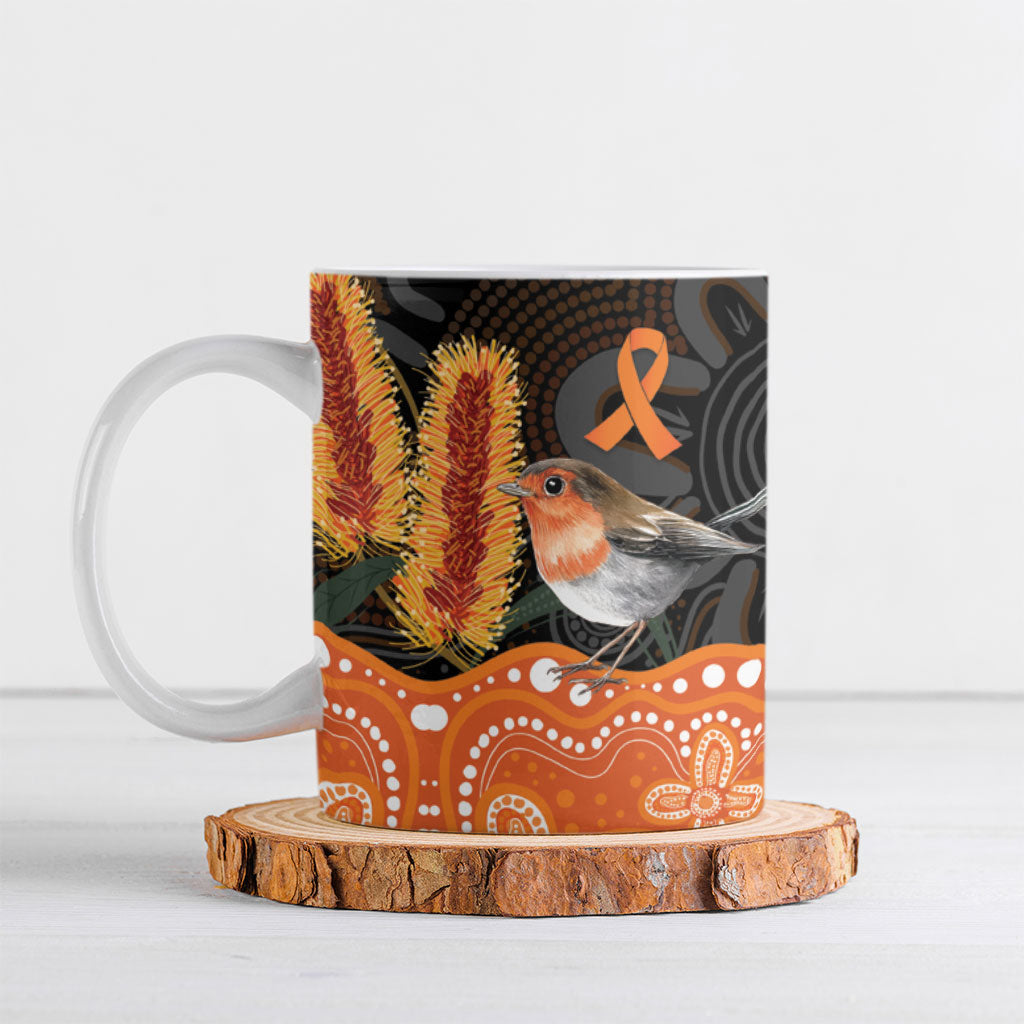 Australia Leukemia Awareness Month Ceramic Mug Flame Robin Bottlebrush Aboriginal Art