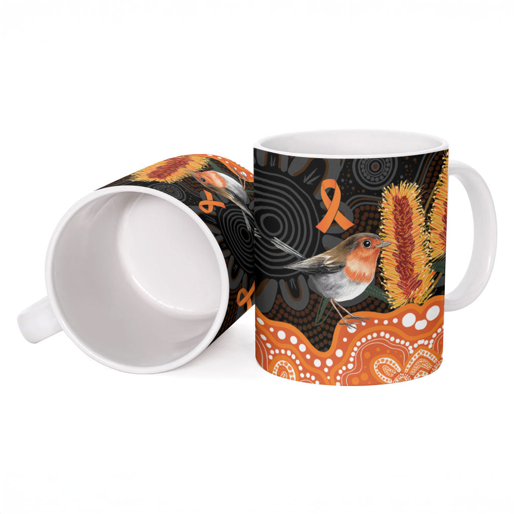 Australia Leukemia Awareness Month Ceramic Mug Flame Robin Bottlebrush Aboriginal Art