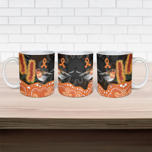 Australia Leukemia Awareness Month Ceramic Mug Flame Robin Bottlebrush Aboriginal Art
