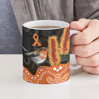 Australia Leukemia Awareness Month Ceramic Mug Flame Robin Bottlebrush Aboriginal Art