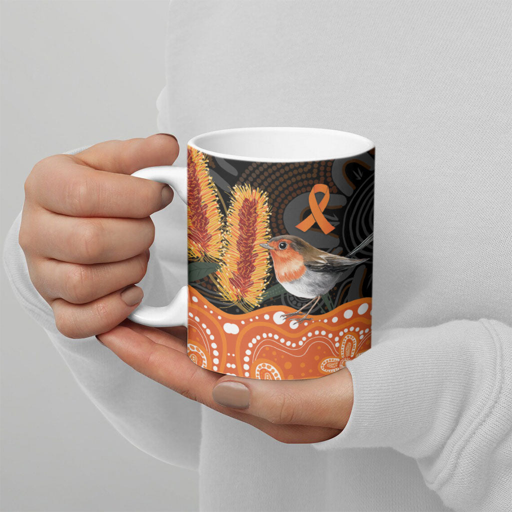 Australia Leukemia Awareness Month Ceramic Mug Flame Robin Bottlebrush Aboriginal Art