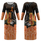 Australia Leukemia Awareness Month Couples Matching Long Sleeve Bodycon Dress and Hawaiian Shirt Flame Robin Bottlebrush Aboriginal Art