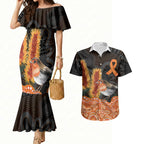 Australia Leukemia Awareness Month Couples Matching Mermaid Dress and Hawaiian Shirt Flame Robin Bottlebrush Aboriginal Art