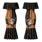 Australia Leukemia Awareness Month Couples Matching Mermaid Dress and Long Sleeve Button Shirt Flame Robin Bottlebrush Aboriginal Art
