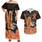 Australia Leukemia Awareness Month Couples Matching Off Shoulder Maxi Dress and Hawaiian Shirt Flame Robin Bottlebrush Aboriginal Art