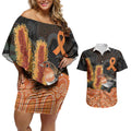 Australia Leukemia Awareness Month Couples Matching Off Shoulder Short Dress and Hawaiian Shirt Flame Robin Bottlebrush Aboriginal Art