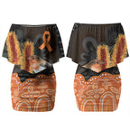 Australia Leukemia Awareness Month Couples Matching Off Shoulder Short Dress and Hawaiian Shirt Flame Robin Bottlebrush Aboriginal Art