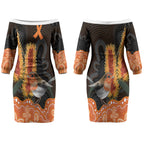 Australia Leukemia Awareness Month Couples Matching Off The Shoulder Long Sleeve Dress and Long Sleeve Button Shirt Flame Robin Bottlebrush Aboriginal Art