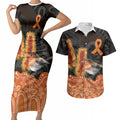 Australia Leukemia Awareness Month Couples Matching Short Sleeve Bodycon Dress and Hawaiian Shirt Flame Robin Bottlebrush Aboriginal Art