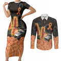 Australia Leukemia Awareness Month Couples Matching Short Sleeve Bodycon Dress and Long Sleeve Button Shirt Flame Robin Bottlebrush Aboriginal Art