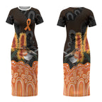 Australia Leukemia Awareness Month Couples Matching Short Sleeve Bodycon Dress and Long Sleeve Button Shirt Flame Robin Bottlebrush Aboriginal Art