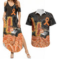 Australia Leukemia Awareness Month Couples Matching Summer Maxi Dress and Hawaiian Shirt Flame Robin Bottlebrush Aboriginal Art