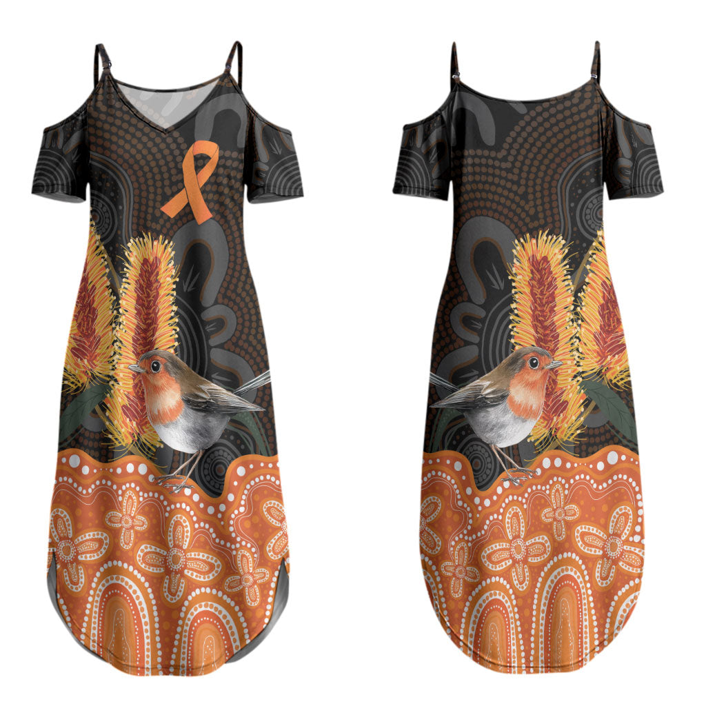 Australia Leukemia Awareness Month Couples Matching Summer Maxi Dress and Hawaiian Shirt Flame Robin Bottlebrush Aboriginal Art