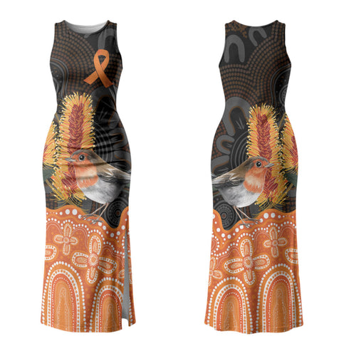 Australia Leukemia Awareness Month Couples Matching Tank Maxi Dress and Hawaiian Shirt Flame Robin Bottlebrush Aboriginal Art