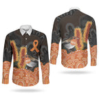 Australia Leukemia Awareness Month Couples Matching Tank Maxi Dress and Long Sleeve Button Shirt Flame Robin Bottlebrush Aboriginal Art