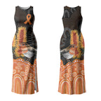 Australia Leukemia Awareness Month Couples Matching Tank Maxi Dress and Long Sleeve Button Shirt Flame Robin Bottlebrush Aboriginal Art