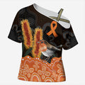 Australia Leukemia Awareness Month Cross Shoulder Shirt Flame Robin Bottlebrush Aboriginal Art