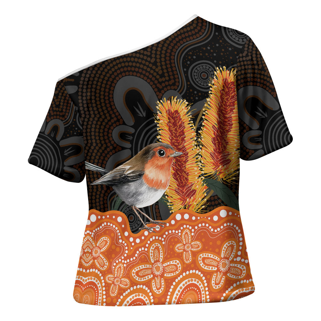 Australia Leukemia Awareness Month Cross Shoulder Shirt Flame Robin Bottlebrush Aboriginal Art