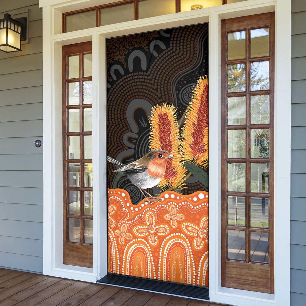 Australia Leukemia Awareness Month Door Cover Flame Robin Bottlebrush Aboriginal Art