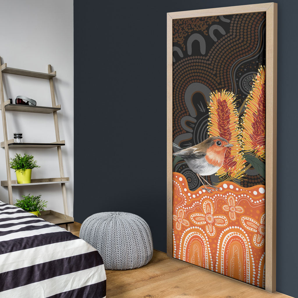 Australia Leukemia Awareness Month Door Cover Flame Robin Bottlebrush Aboriginal Art