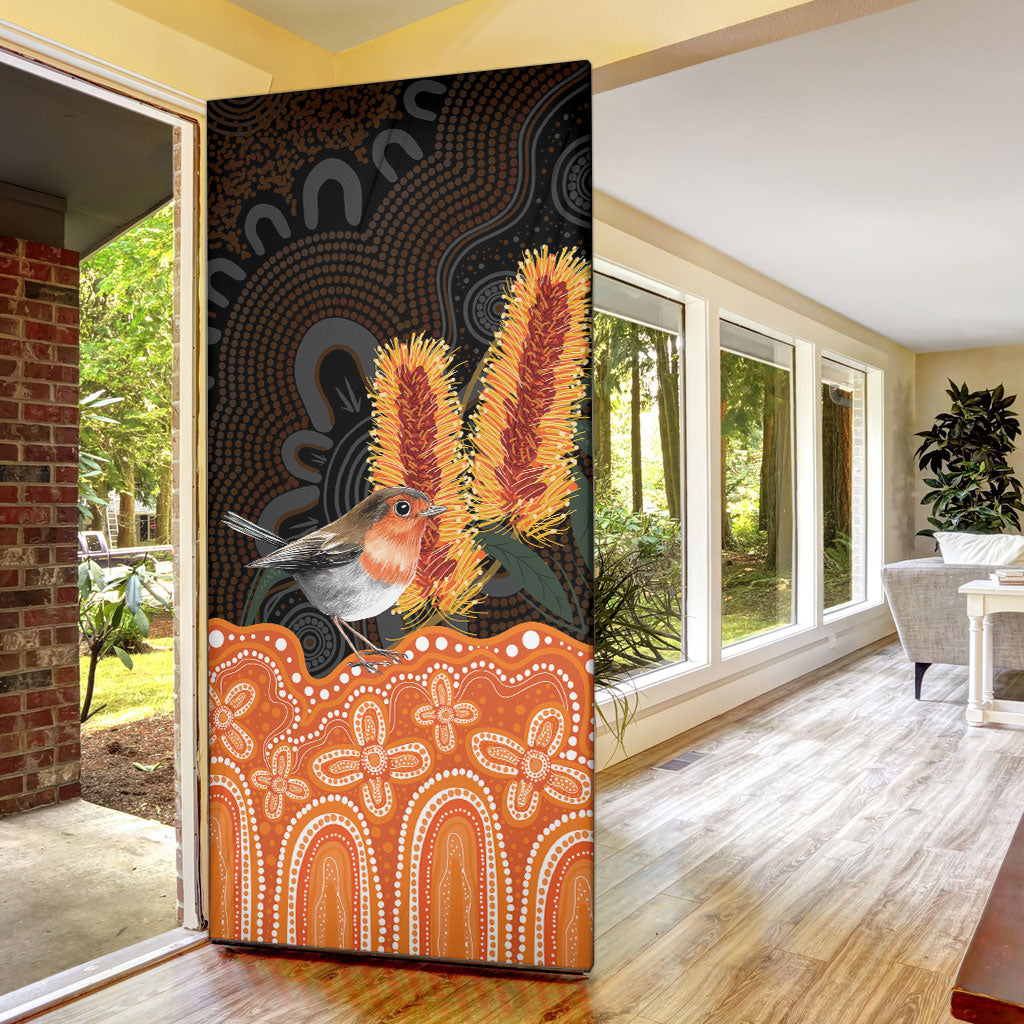Australia Leukemia Awareness Month Door Cover Flame Robin Bottlebrush Aboriginal Art