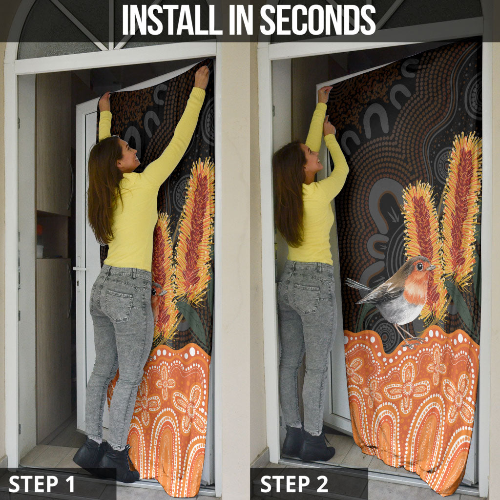 Australia Leukemia Awareness Month Door Cover Flame Robin Bottlebrush Aboriginal Art