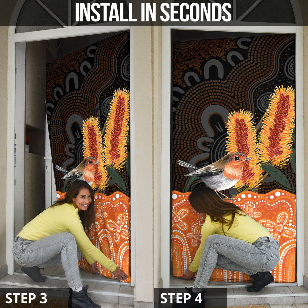 Australia Leukemia Awareness Month Door Cover Flame Robin Bottlebrush Aboriginal Art