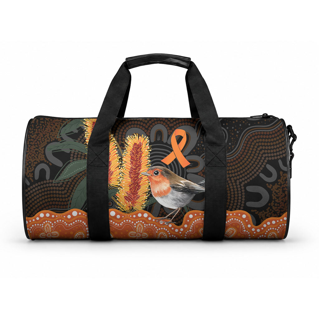 Australia Leukemia Awareness Month Duffle Bag Flame Robin Bottlebrush Aboriginal Art