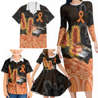 Australia Leukemia Awareness Month Family Matching Long Sleeve Bodycon Dress and Hawaiian Shirt Flame Robin Bottlebrush Aboriginal Art