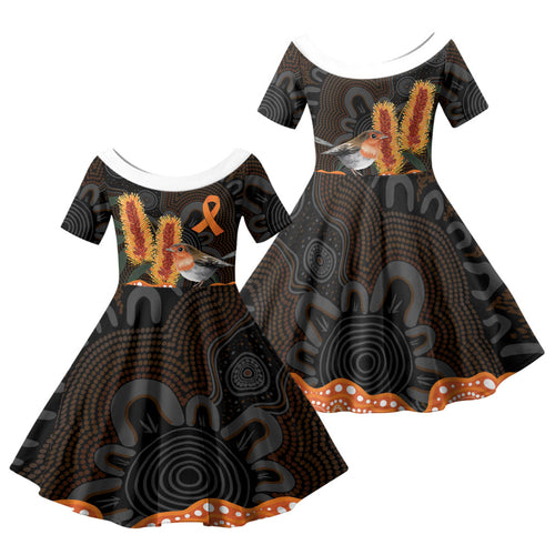 Australia Leukemia Awareness Month Family Matching Mermaid Dress and Hawaiian Shirt Flame Robin Bottlebrush Aboriginal Art