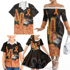 Australia Leukemia Awareness Month Family Matching Off The Shoulder Long Sleeve Dress and Hawaiian Shirt Flame Robin Bottlebrush Aboriginal Art