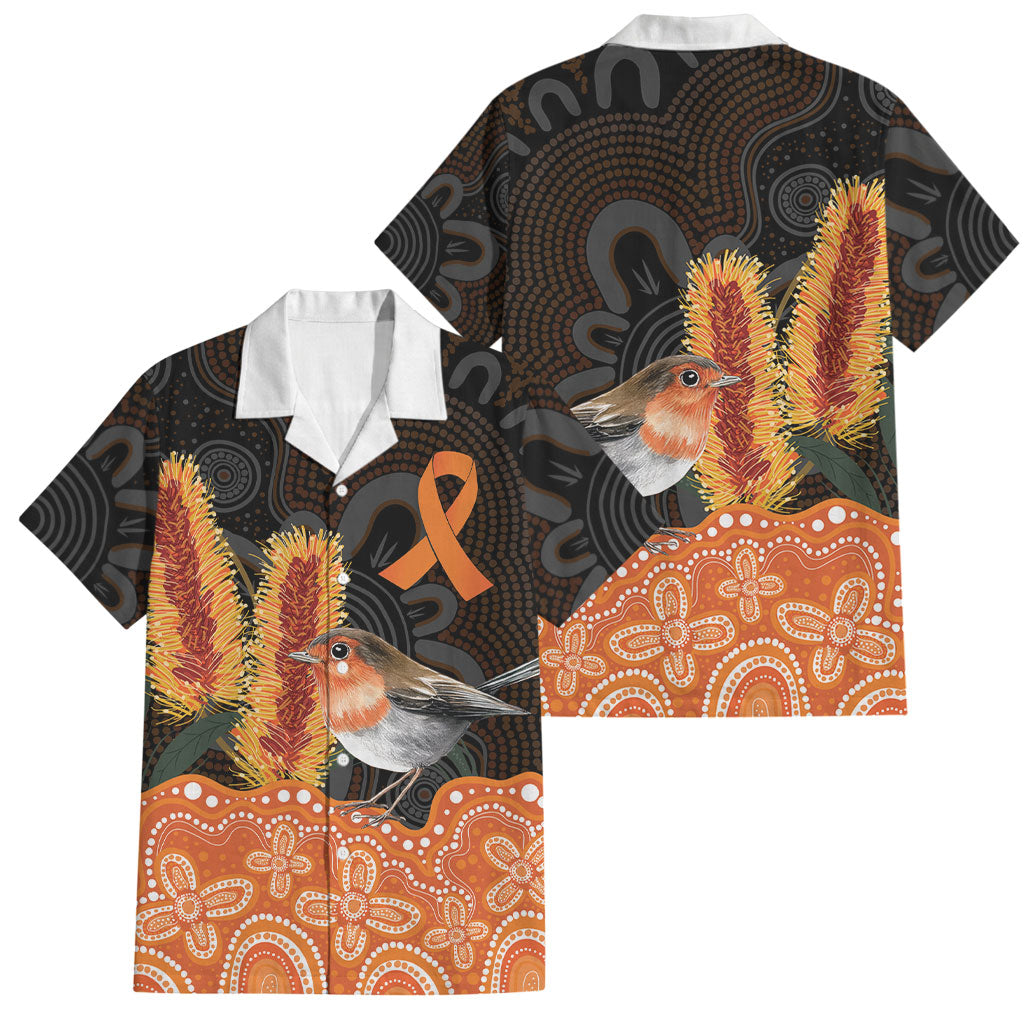 Australia Leukemia Awareness Month Family Matching Off Shoulder Maxi Dress and Hawaiian Shirt Flame Robin Bottlebrush Aboriginal Art