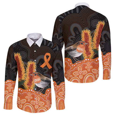 Australia Leukemia Awareness Month Family Matching Off Shoulder Maxi Dress and Hawaiian Shirt Flame Robin Bottlebrush Aboriginal Art
