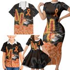 Australia Leukemia Awareness Month Family Matching Short Sleeve Bodycon Dress and Hawaiian Shirt Flame Robin Bottlebrush Aboriginal Art