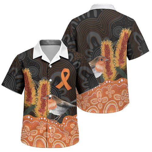 Australia Leukemia Awareness Month Family Matching Short Sleeve Bodycon Dress and Hawaiian Shirt Flame Robin Bottlebrush Aboriginal Art