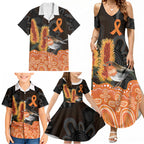 Australia Leukemia Awareness Month Family Matching Summer Maxi Dress and Hawaiian Shirt Flame Robin Bottlebrush Aboriginal Art