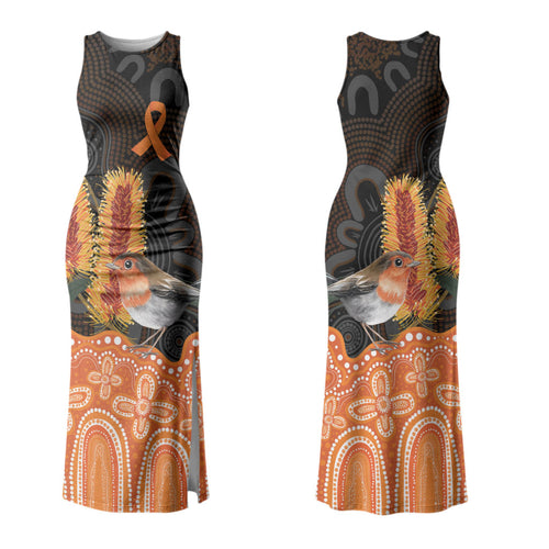 Australia Leukemia Awareness Month Family Matching Tank Maxi Dress and Hawaiian Shirt Flame Robin Bottlebrush Aboriginal Art
