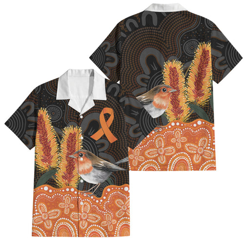 Australia Leukemia Awareness Month Family Matching Tank Maxi Dress and Hawaiian Shirt Flame Robin Bottlebrush Aboriginal Art