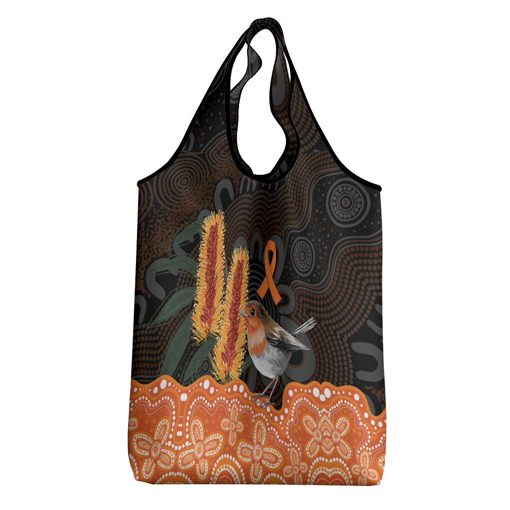 Australia Leukemia Awareness Month Grocery Bag Flame Robin Bottlebrush Aboriginal Art